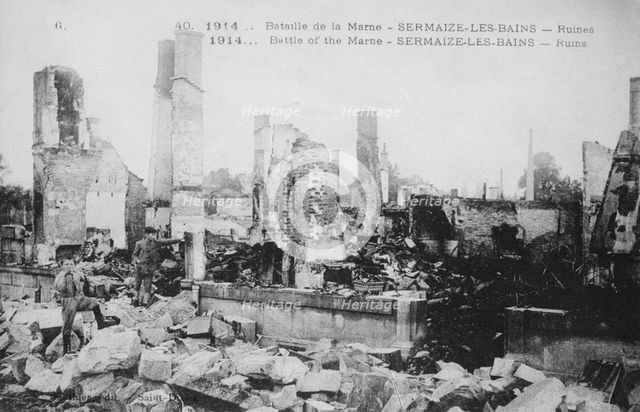 The ruins of Sermaize-Les-Bains, France, Battle of the Marne, World War I, 1914. Artist: Unknown