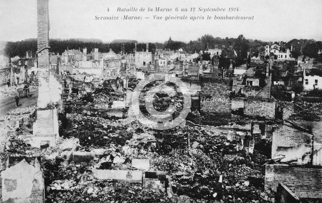 The ruins of Sermaize-Les-Bains, France, Battle of the Marne, World War I, 1914. Artist: Unknown