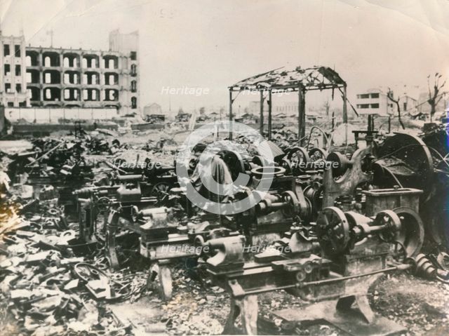 The ruins of Tokyo after American B-29 'firebombing', March 1945. Creator: Unknown.