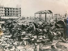 The ruins of Tokyo after American B-29 firebombing March 1945. Creator: Unknown