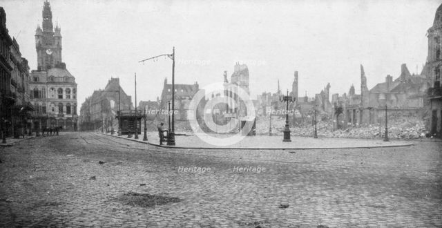 The ruins and bell tower of Douai, France, 1918. Artist: Unknown