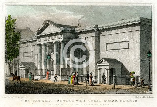 The Russell Institution, Great Coram Street, Bloomsbury, London, 1828.Artist: J Carter