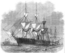 The Russian corvette Bogatir and frigate Osliaba off Gravesend, 1861. Creator: Edwin Weedon
