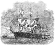The Russian corvette Bogatir and frigate Osliaba off Gravesend, 1861. Creator: Edwin Weedon