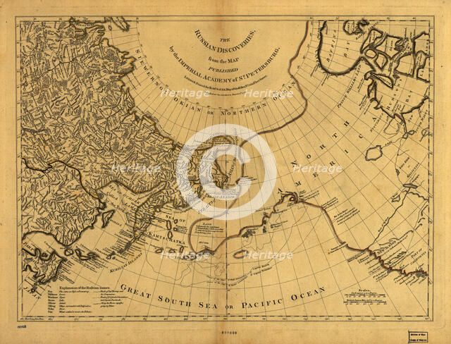 The Russian discoveries from the map published by the Imperial Academy of St. Petersburg, 1775. Creator: Unknown.
