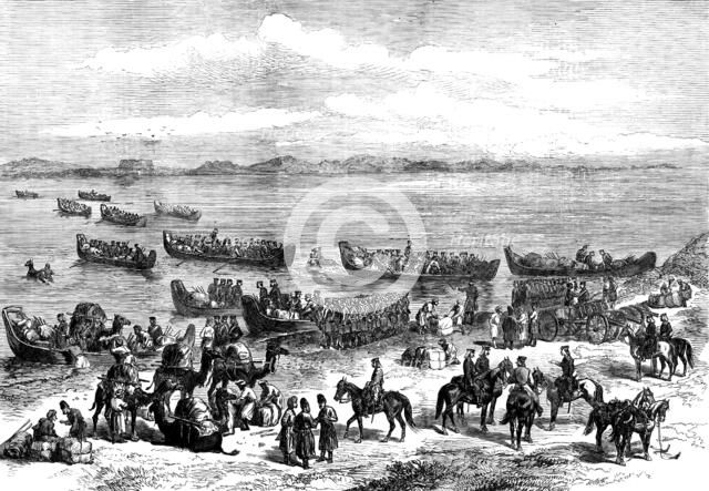 The Russian Expedition to Khiva: General Kaufmann's division crossing the Oxus, 1873. Creator: Unknown.