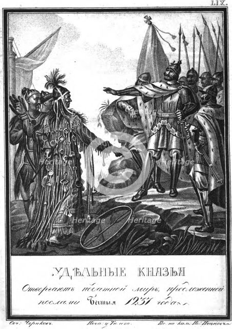 The Russian princes rejects the offer of the Ambassador of Batu Khan. 1237 (From Illustrated Karamz Artist: Chorikov, Boris Artemyevich (1802-1866)
