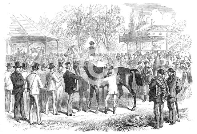 The Race for the Grand Prix de Paris: saddling the favourites, 1870. Creator: Unknown.
