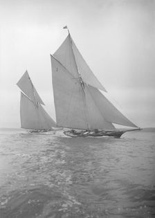 The racing cutters Creole (3) and Rosamond 1911. Creator: Kirk & Sons of Cowes