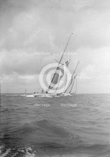 The racing cutters 'Istria' and 'Mariska', 1912. Creator: Kirk & Sons of Cowes.