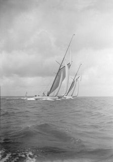 The racing cutters Istria and Mariska 1912. Creator: Kirk & Sons of Cowes