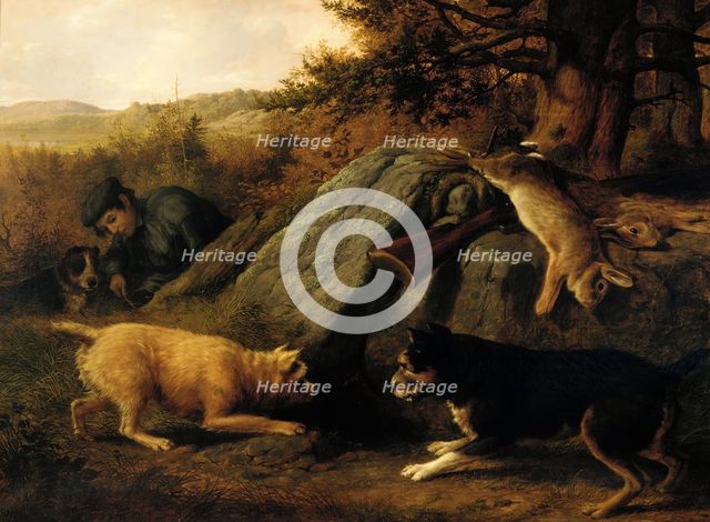 The Rabbit Hunters, 1850. Creator: Thomas Hewes Hinckley.