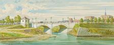 The Radetzky Bridge over the Vienna River with its outlet into the Danube, undated. Creator: Franz Gerasch