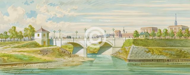 The Radetzky Bridge over the Vienna River with its outlet into the Danube, undated. Creator: Franz Gerasch.