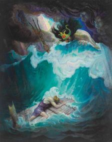 The Raft of Odysseus (Neptune Battles with Odysseus), 1929. Creator: Wyeth, N. C. (Newell Convers) (1882-1945)