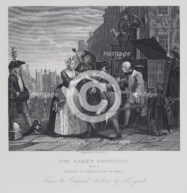 The Rake's Progress: 'Arrested for Debt', 1732-1735. Creator: William Hogarth.