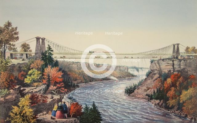 The Rail Road Suspension Bridge, Near Niagara Falls, 1856,  Currier & Ives (Colour Lithograph)
