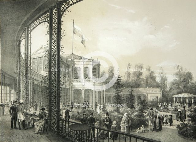 The Railway station in Pavlovsk, 1840-1850. Artist: Meier, Yegor Yegorovich (1822-1867)