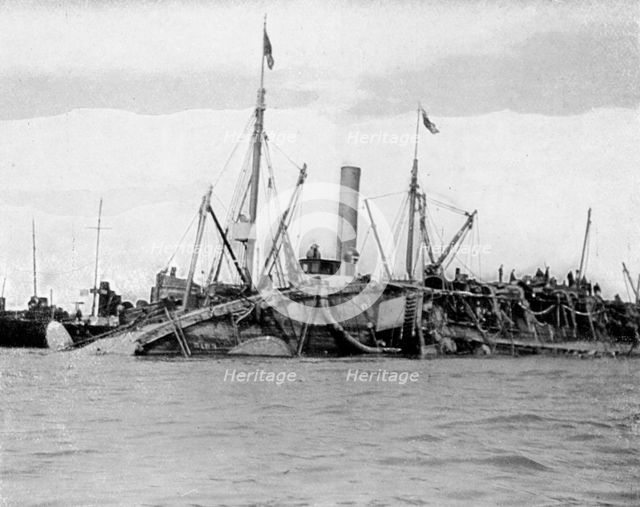 The raising of HMS Gladiator, 1908.Artist: Queen Alexandra