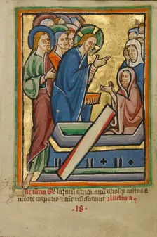 The Raising of Lazarus, about 1190-1200; text and illumination added about 1480-1490. Creator: Unknown