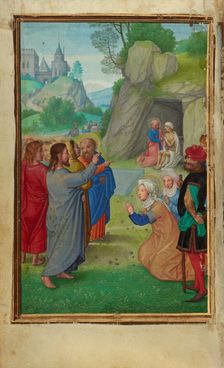 The Raising of Lazarus; Prayer Book of Cardinal Albrecht of Brandenburg, about 1525-1530. Creator: Simon Bening