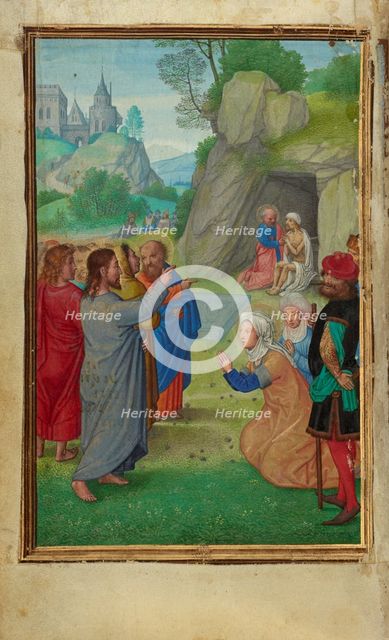The Raising of Lazarus; Prayer Book of Cardinal Albrecht of Brandenburg, about 1525-1530. Creator: Simon Bening.
