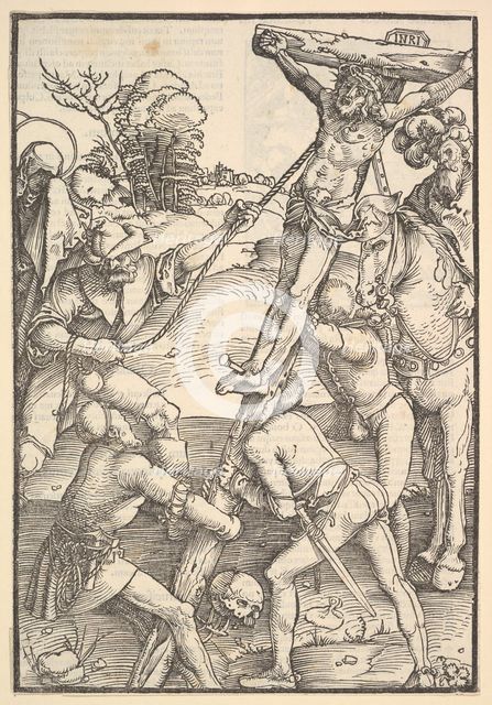 The Raising of the Cross; verso: The Raising of the Cross, from Speculum Passionis Domini ..., 1507. Creator: Hans Baldung.