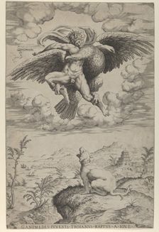 The Rape of Ganymede by Jupiter in the guise of an eagle carrying him into the heavens, hi..., 1542. Creator: Nicolas Beatrizet
