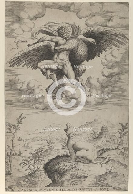 The Rape of Ganymede by Jupiter in the guise of an eagle carrying him into the heavens, hi..., 1542. Creator: Nicolas Beatrizet.