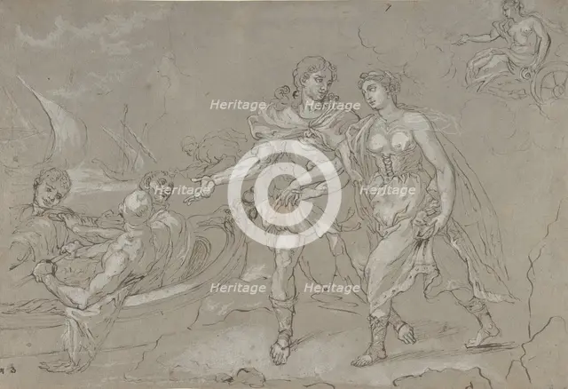The Rape of Helena; verso: Study of a Kneeling Nude Male Figure, late 17th-18th century. Creator: Daniel Seiter.