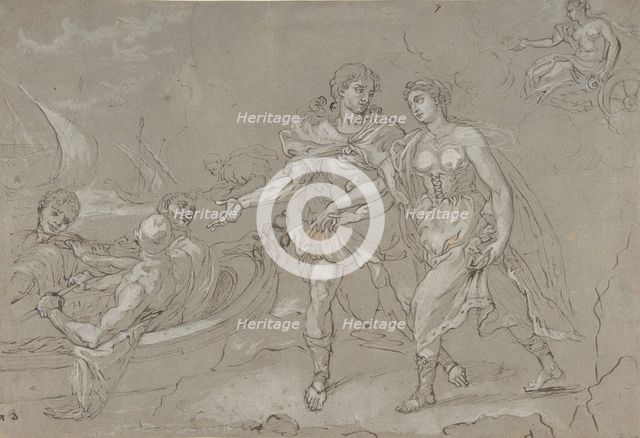 The Rape of Helena; verso: Study of a Kneeling Nude Male Figure, late 17th-18th century. Creator: Daniel Seiter.