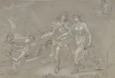 The Rape of Helena; verso: Study of a Kneeling Nude Male Figure, late 17th-18th century. Creator: Daniel Seiter