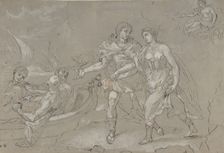The Rape of Helena; verso: Study of a Kneeling Nude Male Figure, late 17th-18th century. Creator: Daniel Seiter