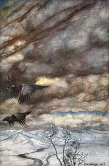The ravens of Wotan 1924. Creator: Arthur Rackham
