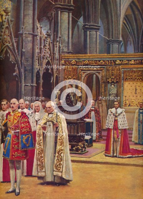 ''The Recognition: The King Stands Before the Assembly, presented by the Archbishop', 1937. Artist: Unknown.