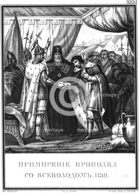 The reconciliation of Yaropolk Vladimirovich and Vsevolod II Olgovich. 1139 (From Illustrated Karam Artist: Chorikov, Boris Artemyevich (1802-1866)