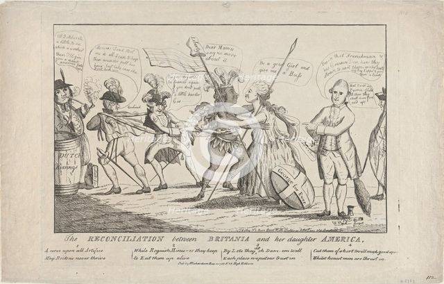 The Reconciliation Between Britannia and Her Daughter America, May 11, 1782. Creator: Thomas Colley.