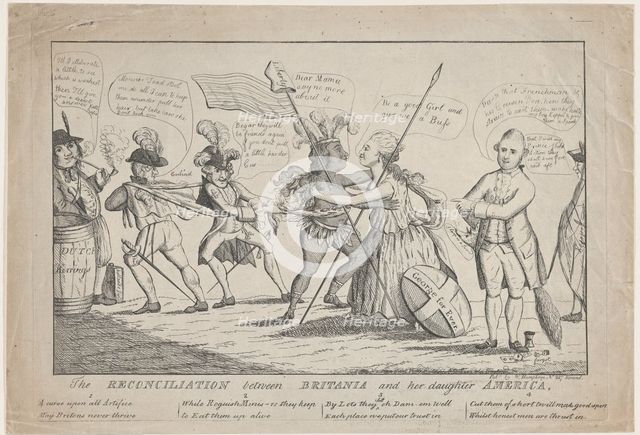 The Reconciliation Between Britannia and Her Daughter America, May 11, 1782. Creator: Thomas Colley.