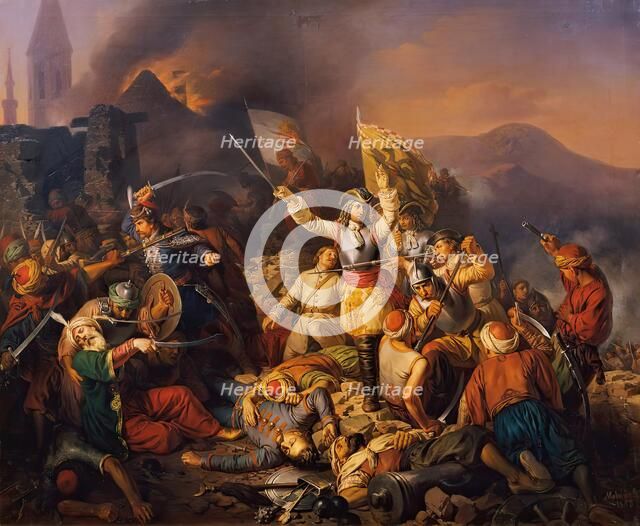 The recapture of Ofen from the hands of the Turks in 1686, 1858. Creator: Jozsef Molnar.