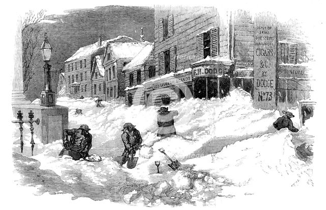 The Recent Deep Snow in Massachusetts: street in New Bedford, 1857. Creator: Unknown.