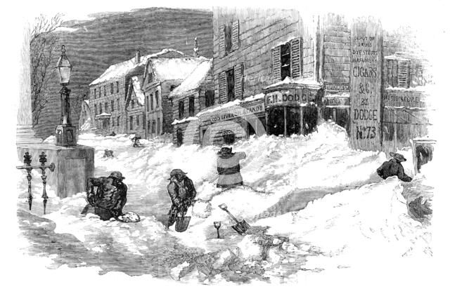 The Recent Deep Snow in Massachusetts: street in New Bedford, 1857. Creator: Unknown.