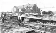 The recent railway accident at Wembley: the wreckage on the line, 1909. Creator: Topical Press Agency