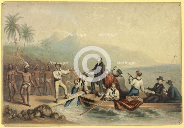 The Reception of the Rev. J. Williams, at Tanna in the South Seas, the Day Before He was..., 1841. Creator: George Baxter.