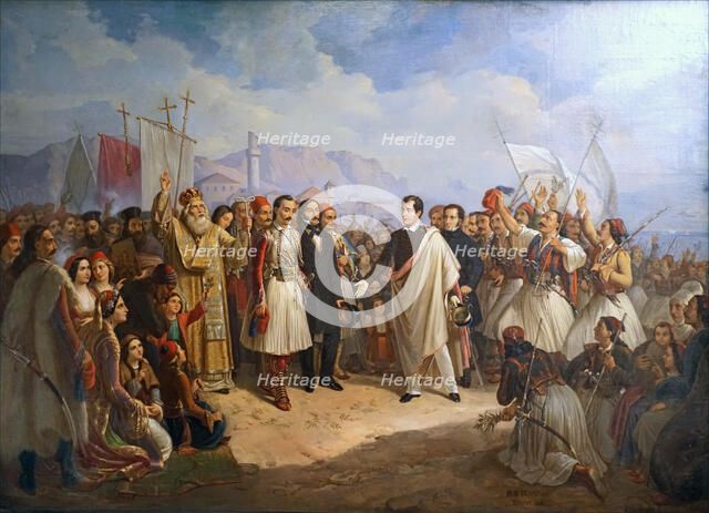 The Reception of Lord Byron at Missolonghi, 1861. Creator: Vryzakis, Theodoros (1814-1878).