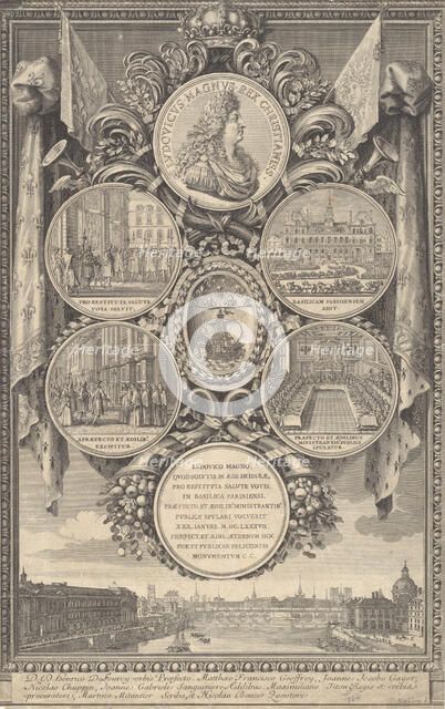 The Reception of Louis XIV at the Hôtel de Ville on the Occasion of his Recovery, January ..., 1687. Creator: Sébastien Le Clerc the Younger.