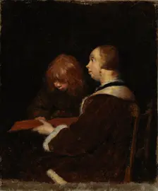 The Reading Lesson, copy after Ter Borch, 1894-1900. Creator: Maria Wiik