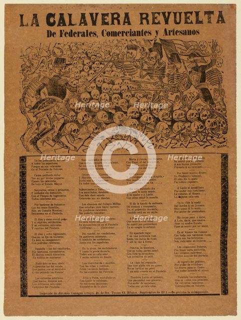 The Rebel Calavera of the Federal Army, Merchants, and Artisans, 4262. Creator: José Guadalupe Posada.