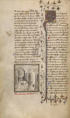 The Rebuilding of the Abbey Church of Saint-Wandrille (Fontenelle near Caudebec..., about 1400-1415. Creator: Unknown