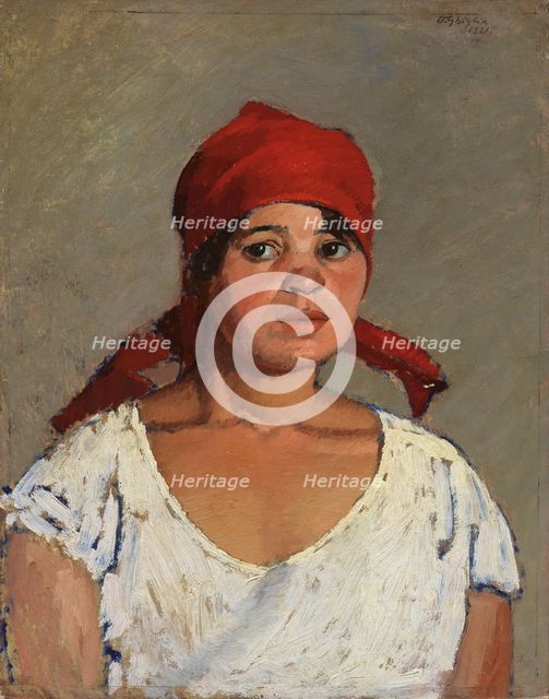 The Red Headscarf, 1921. Creator: Ghiglia, Oscar (1876-1945).