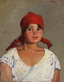 The Red Headscarf, 1921. Creator: Ghiglia, Oscar (1876-1945)
